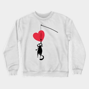 Black Cat Paw Heart Cute Valentines Day Crewneck Sweatshirt